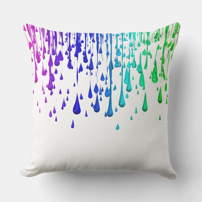 Colorful Rainbow Paint Drips Throw Pillow (Front)