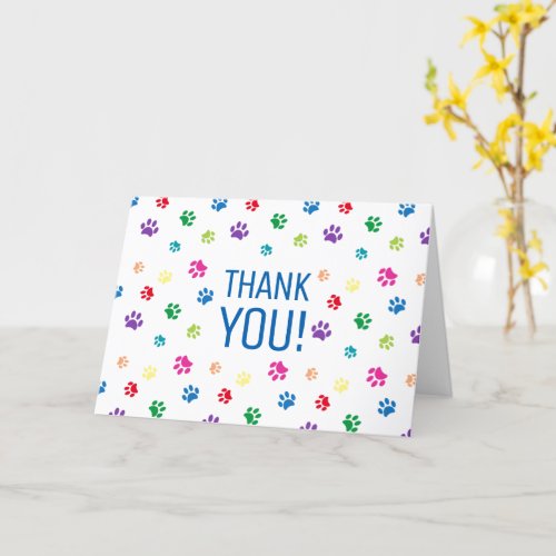 Colorful Rainbow Painted Paw Prints  Thank You Card