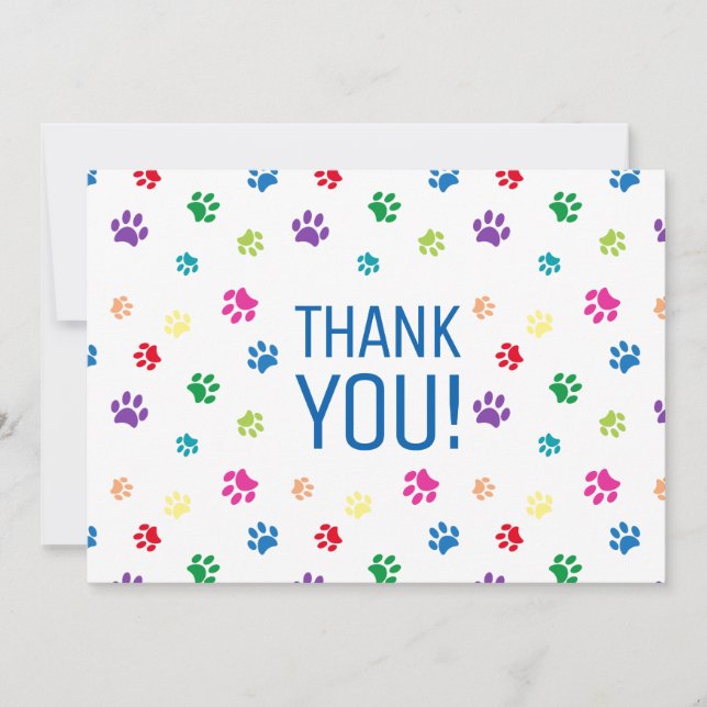 Colorful Rainbow Painted Paw Prints Thank You Card (Front)