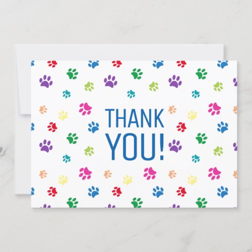 Colorful Rainbow Painted Paw Prints Thank You Card