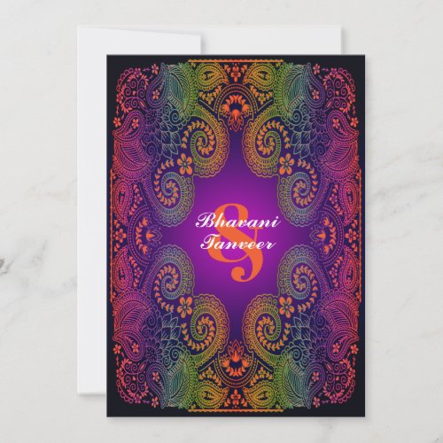 Colorful Rainbow Paisley Wedding Invitation 2