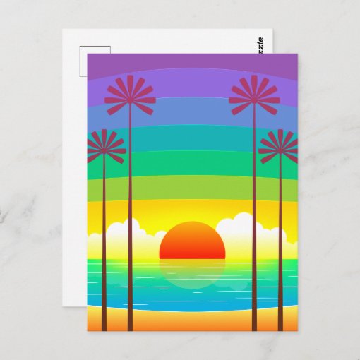 Colorful Rainbow Palm Trees and Beach Paradise Postcard | Zazzle