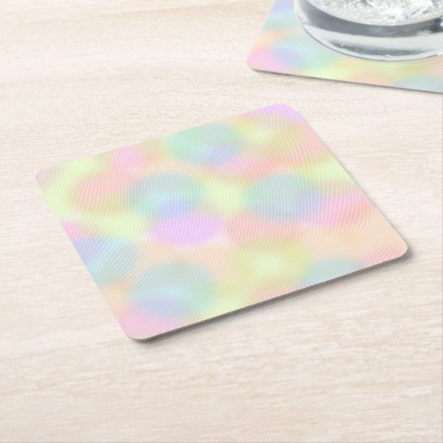 Colorful Rainbow pastel Geometric Circle Pattern Square Paper Coaster (Angled)