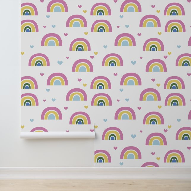 Colorful Rainbow Pastel Pattern Peel & Stick Wallpaper (Application)