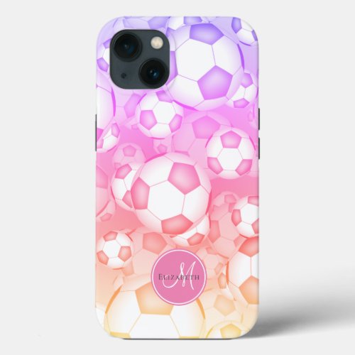 colorful rainbow pastels soccer balls pattern iPhone 13 case