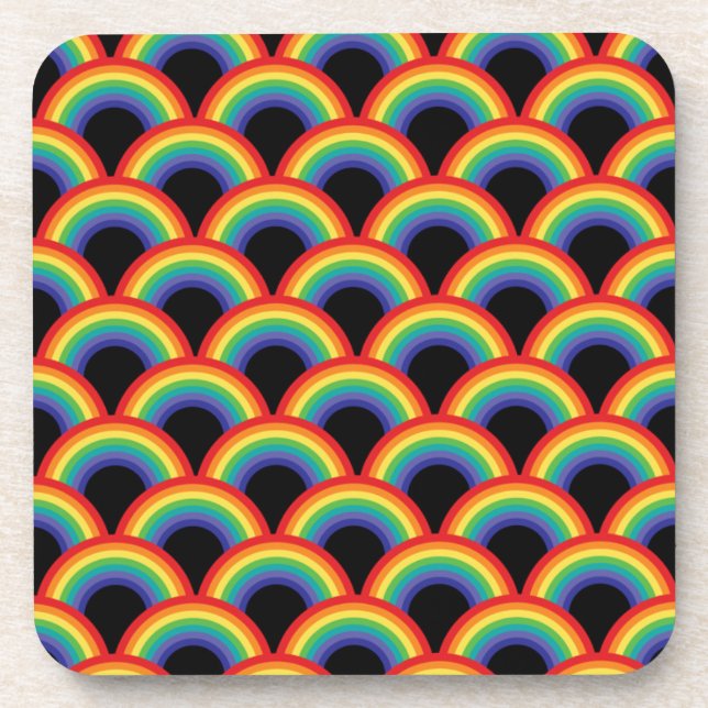 Colorful Rainbow Pattern Beverage Coaster (Front)