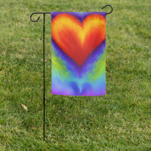 Colorful Rainbow Pattern Heart Design Garden Flag