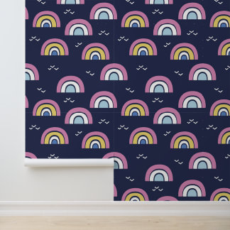 Colorful Rainbow Pattern Navy Blue Wallpaper