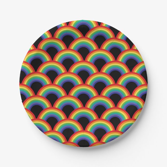 Colorful Rainbow Pattern Paper Plates (Front)