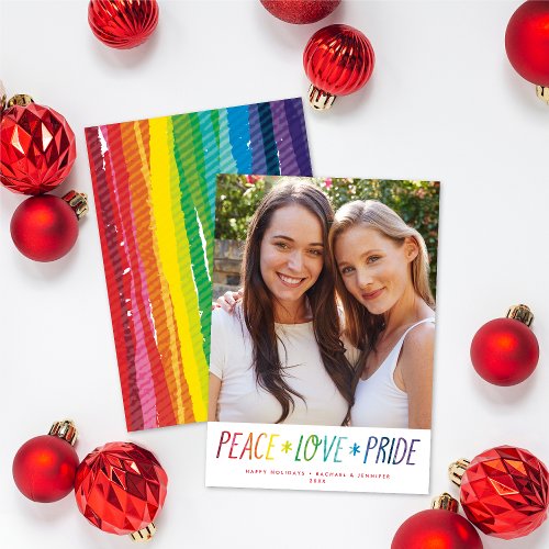 Colorful Rainbow Peace Love Pride LGTBQ Photo Holiday Card