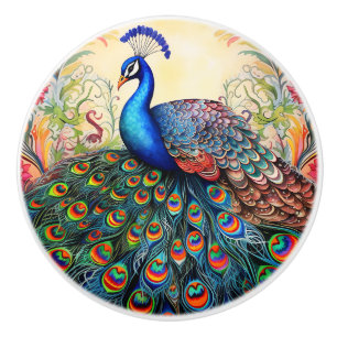 Colorful Rainbow Peacock Ceramic Knob