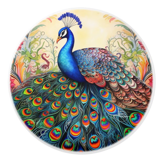 Colorful Rainbow Peacock Ceramic Knob (Front)
