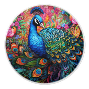 Colorful Rainbow Peacock Ceramic Knob