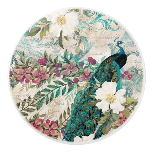 Colorful Rainbow Peacock Ceramic Knob (Front)