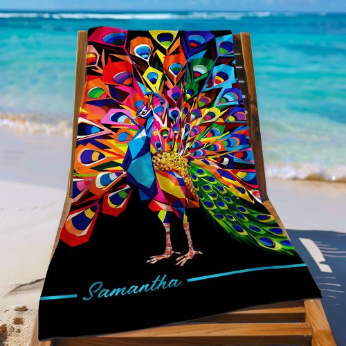 Colorful Rainbow Peacock Customizable Beach Towel