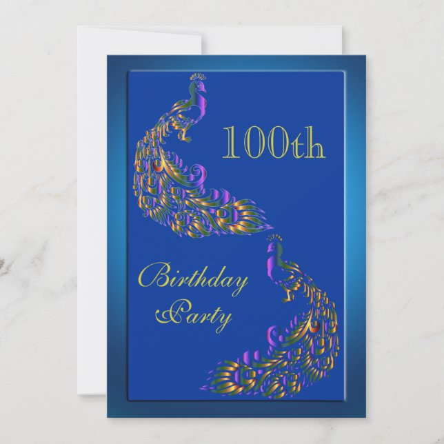 Colorful Rainbow Peacocks 100th Birthday Invitation (Front)