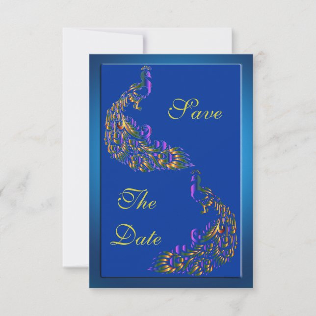 Colorful Rainbow Peacocks 75th Birthday Save The Date (Front)