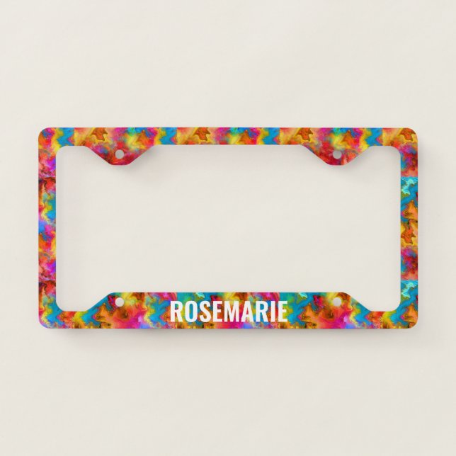 colorful rainbow personalized abstract plate art  license plate frame (Front)