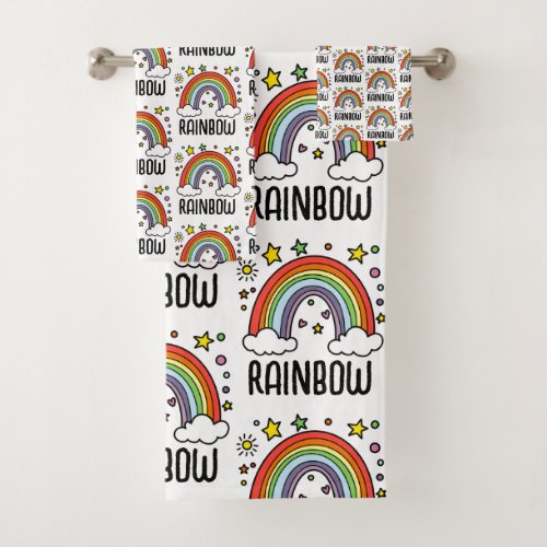 Colorful Rainbow Personalized Bath Towel Set