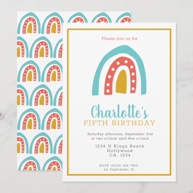 Colorful Rainbow Personalized Birthday Party Invitation (Front/Back)