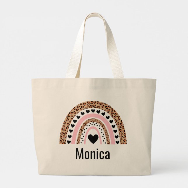  Colorful Rainbow Personalized Name Tote Bag (Back)