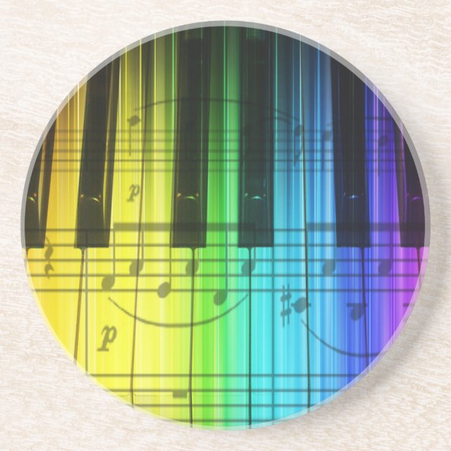 Colorful Rainbow Piano Keyboard Drink Coaster (Front)