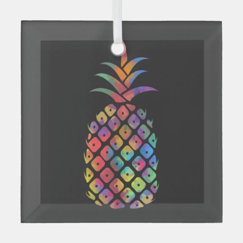 colorful rainbow pineapple glass ornament