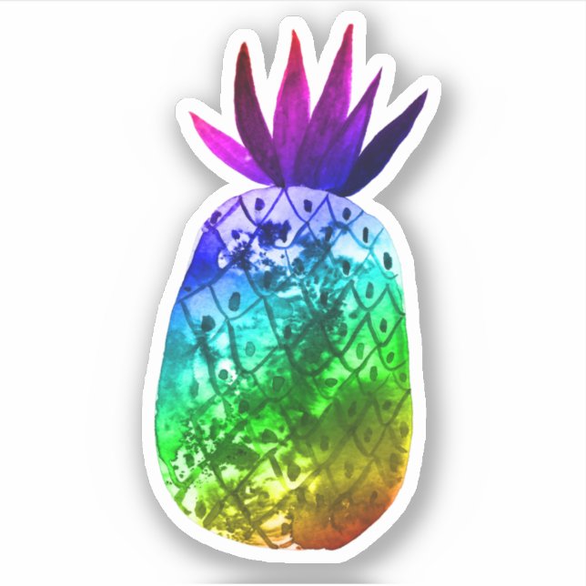Colorful Rainbow Pineapple Watercolor  Sticker (Front)