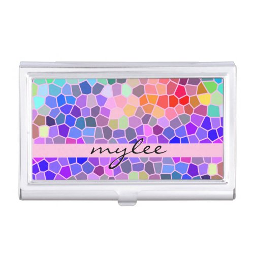 Colorful Rainbow Pink Blue Abstract Funky Mosaic Business Card Case