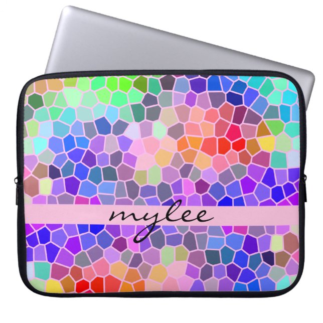 Colorful Rainbow Pink Blue Abstract Funky Mosaic Laptop Sleeve (Front)
