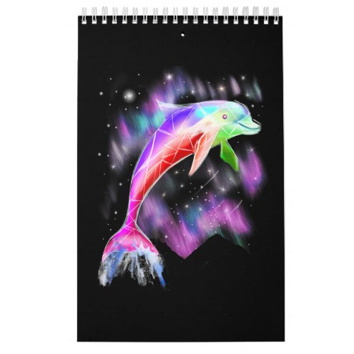 colorful rainbow pink dolphin ocean galaxy space  calendar