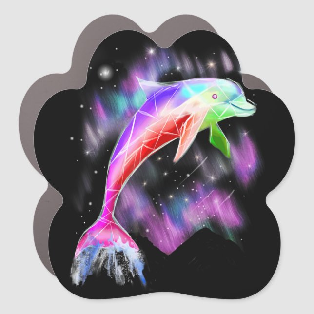 colorful rainbow pink dolphin ocean galaxy space . car magnet (Front)