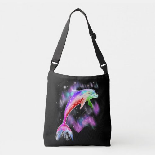 colorful rainbow pink dolphin ocean galaxy space  crossbody bag