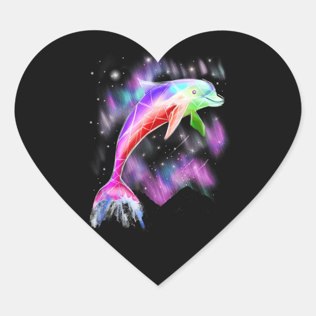 colorful rainbow pink dolphin ocean galaxy space . heart sticker (Front)