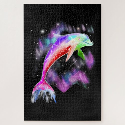 colorful rainbow pink dolphin ocean galaxy space  jigsaw puzzle
