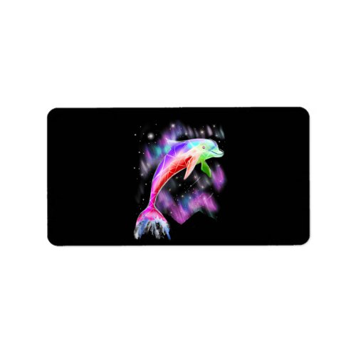 colorful rainbow pink dolphin ocean galaxy space  label
