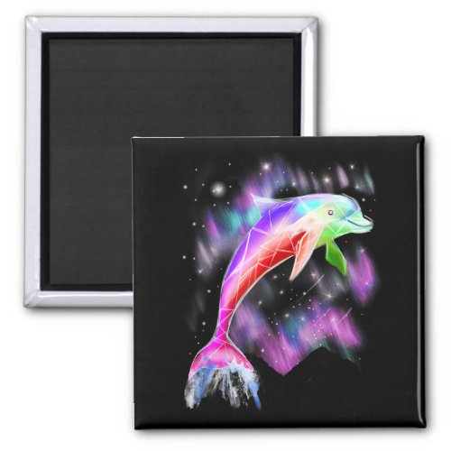 colorful rainbow pink dolphin ocean galaxy space  magnet