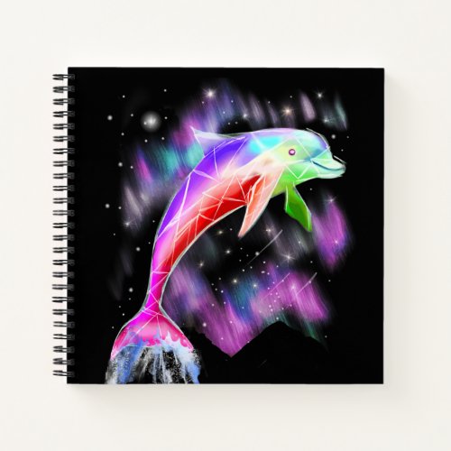 colorful rainbow pink dolphin ocean galaxy space  notebook