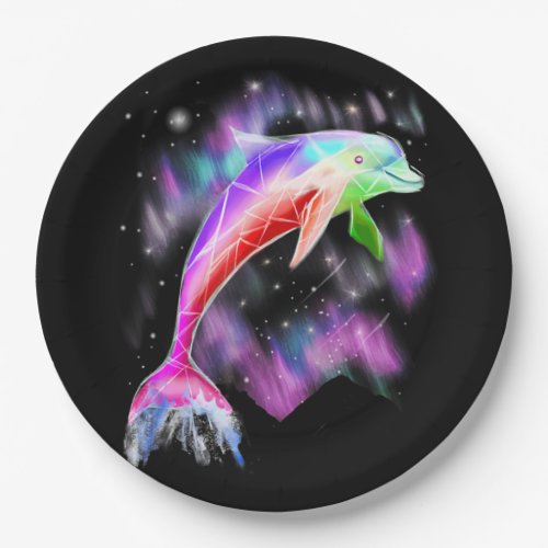 colorful rainbow pink dolphin ocean galaxy space  paper plates