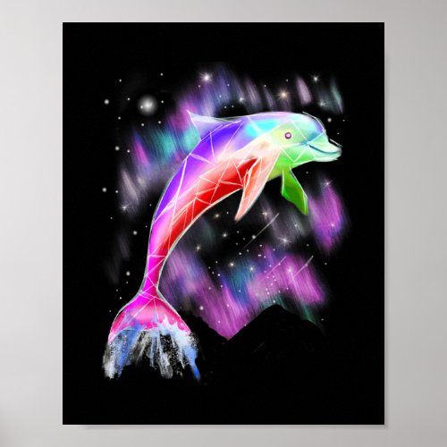 colorful rainbow pink dolphin ocean galaxy space  poster