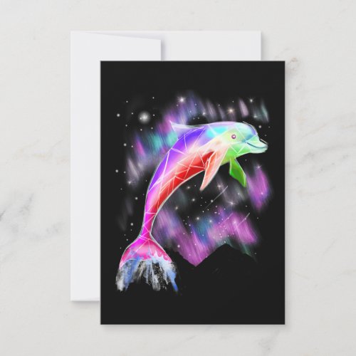 colorful rainbow pink dolphin ocean galaxy space  RSVP card