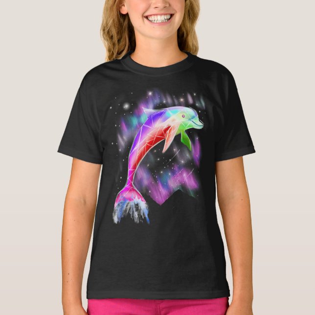 colorful rainbow pink dolphin ocean galaxy space . T-Shirt (Front)