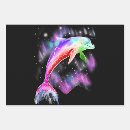 colorful rainbow pink dolphin ocean galaxy space  wrapping paper sheets