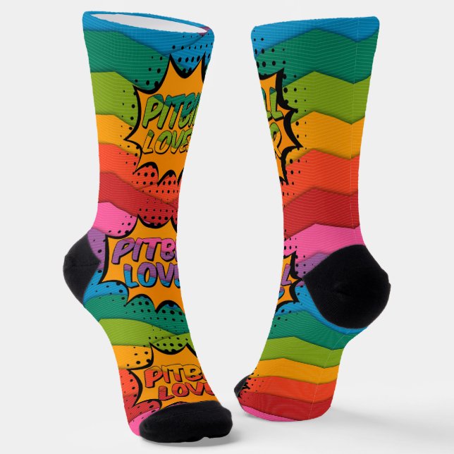 Colorful Rainbow Pitbull Dog Socks (Angled)