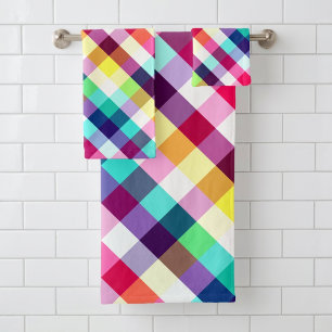 Colorful Rainbow Plaid Bath Towel Set