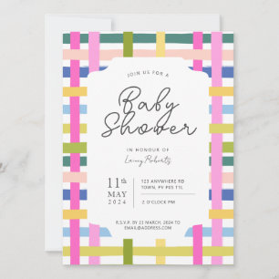 Colorful Rainbow Plaid Checkerboard Baby Shower Invitation