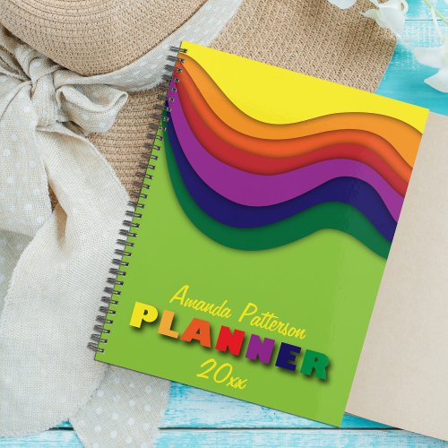 Colorful Rainbow Planner Waves Custom Name