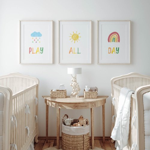 colorful rainbow play all day art print set of 3