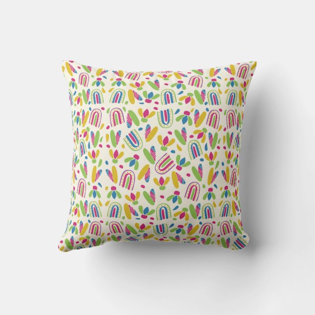 Colorful Rainbow Playful Flowers Throw Pillow (Back)