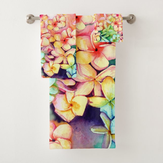Colorful Rainbow Plumeria Hawaii Bath Towel Set (Insitu)